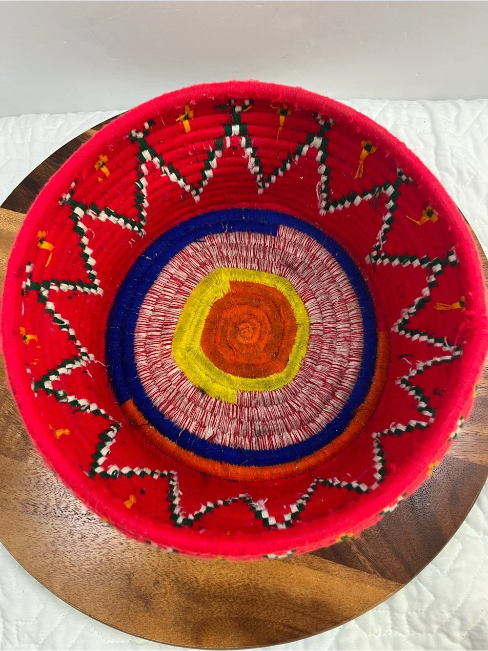 Vintage Ethiopian Handwoven Red Decorative Storage Basket with Lid